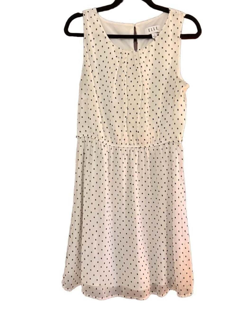 Elle White and Black Clip Dot A-Line Sleeveless Dress